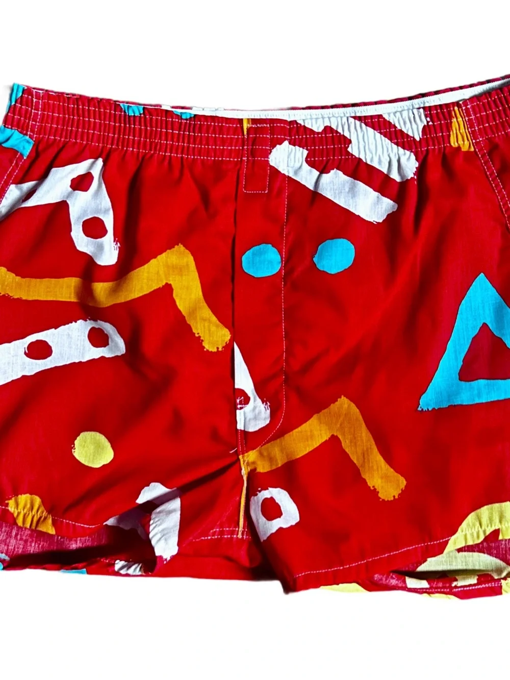 Mervyn’s ~ Men’s Large ~ Red W/ Multi-Colors Abstract ~ Retro ~ Boxer Shorts